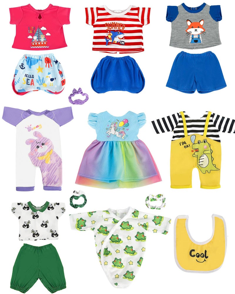 ARTST Baby Doll Clothes 8 Set 14-16 inch Baby Doll Accessories Outfit with Headbands for 43cm New Born Baby Dolls 15 inch Bitty Baby Doll 18 inch Doll - Image 2